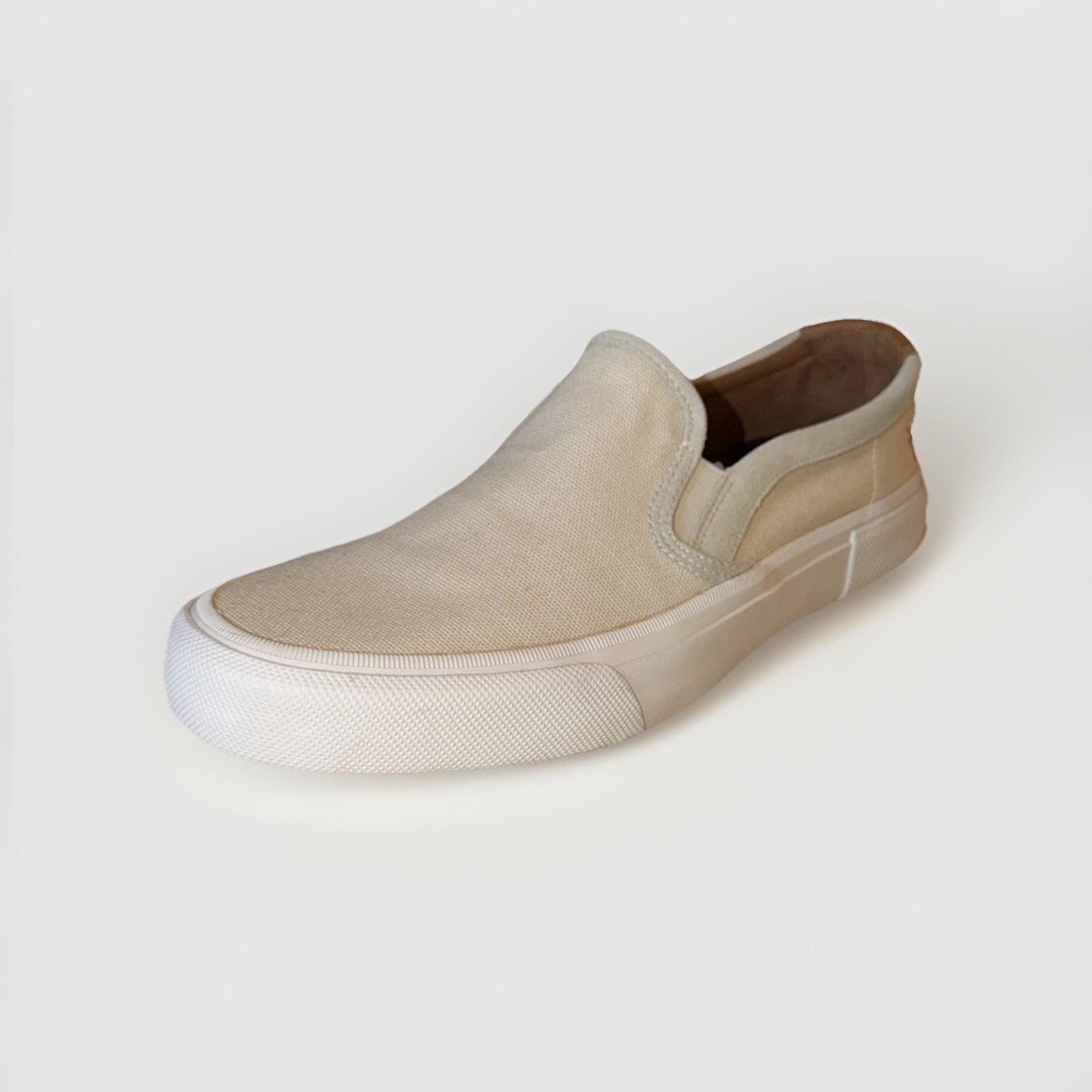 Frye Ludlow Slip On Sneakers Mens Sz 11.5 Canvas Casual Beige Shoes Leather Trim